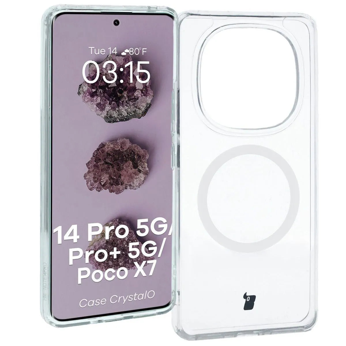 Handyhülle mit Magnetring für Xiaomi Redmi Note 14 Pro 5G / 14 Pro+ 5G / Poco X7, Bizon Case CrystalO, Transparent