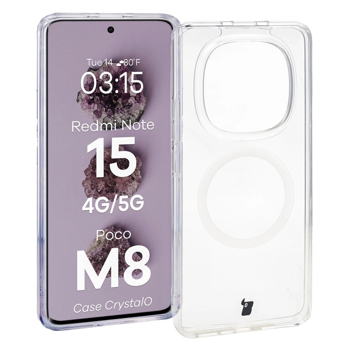 Handyhülle mit Magnetring für Xiaomi Redmi Note 15 / POCO M8 5G, Bizon Case CrystalO, Transparent
