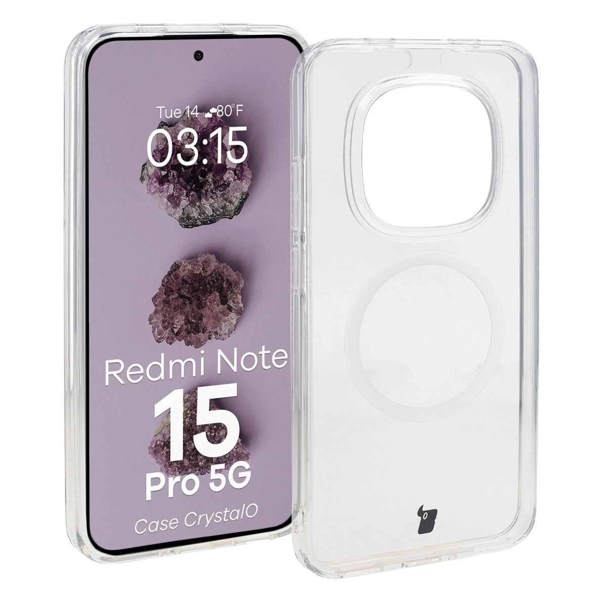 Handyhülle mit Magnetring für Xiaomi Redmi Note 15 Pro 5G, Bizon Case CrystalO, Transparent
