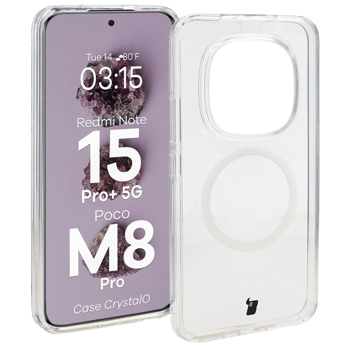 Handyhülle mit Magnetring für Xiaomi Redmi Note 15 Pro Plus 5G / Poco M8 Pro, Bizon Case CrystalO, Transparent