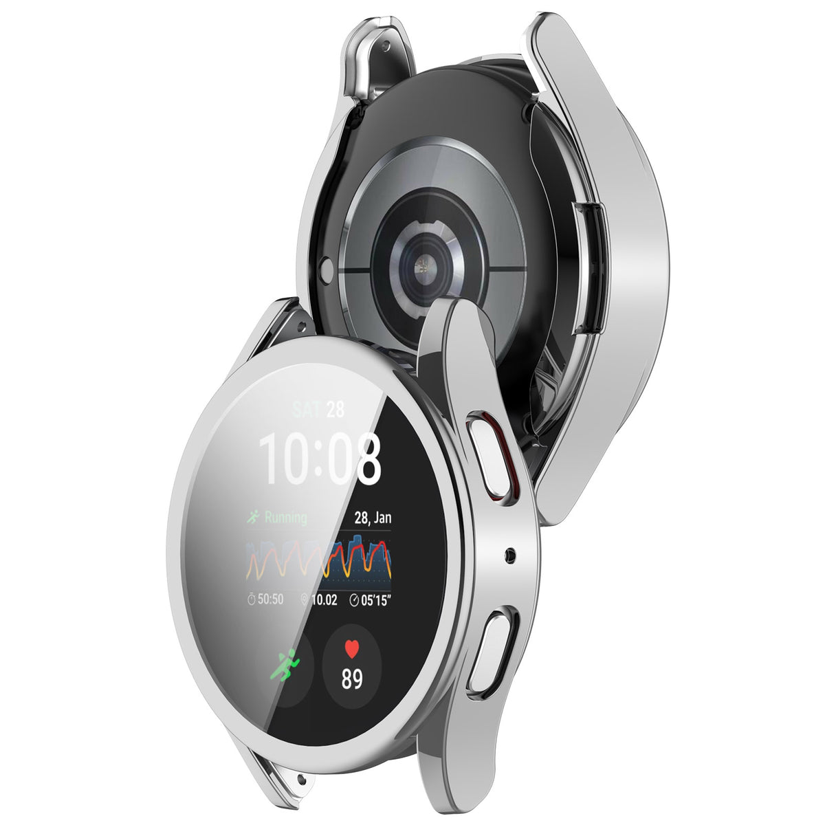 Schutzhülle für Galaxy Watch 7 44 mm, Bizon Case Watch Felipe, Silbern