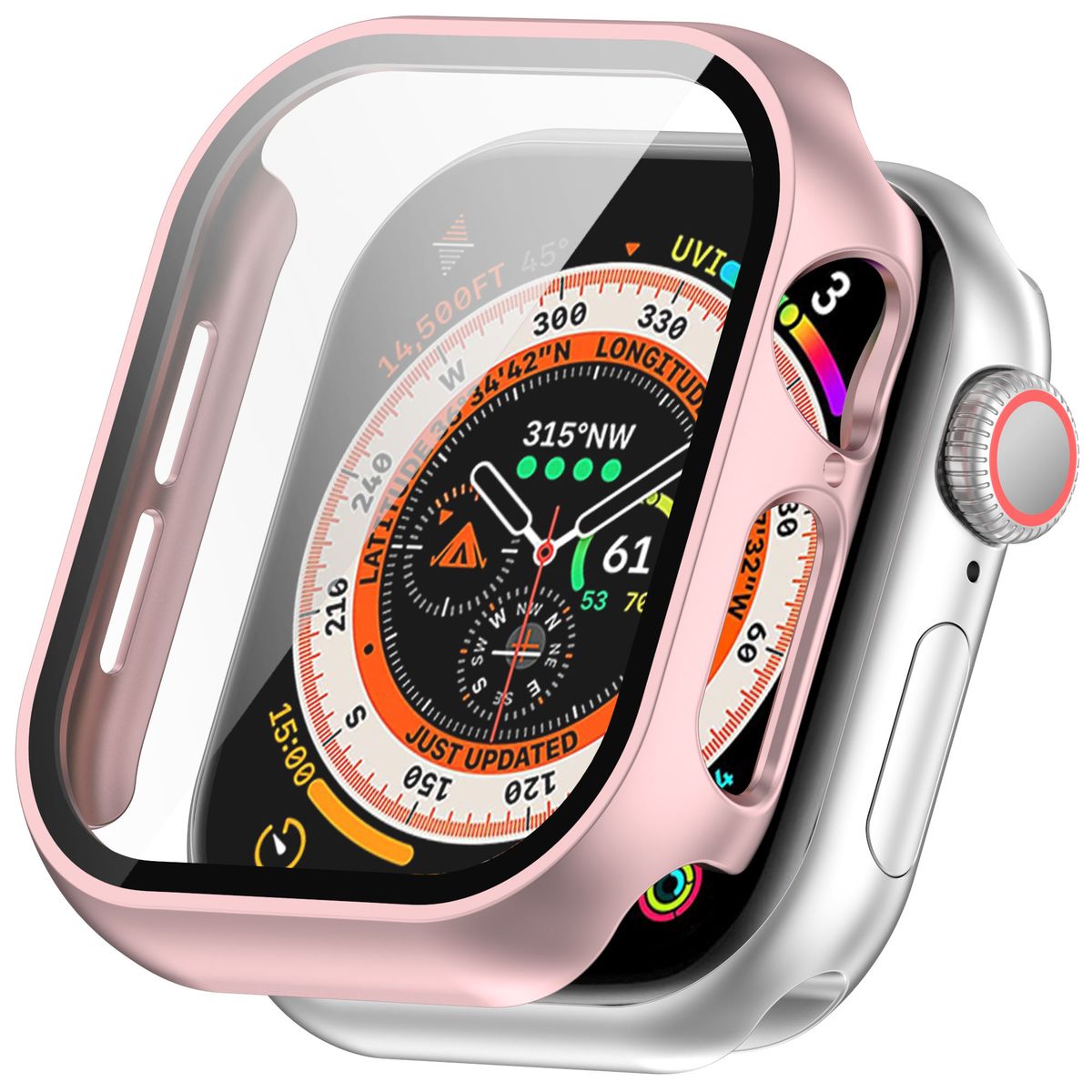 Schutzhülle mit Glas für Apple Watch 11 / 10 42mm, Bizon Case+Glass Watch, Hellrosa
