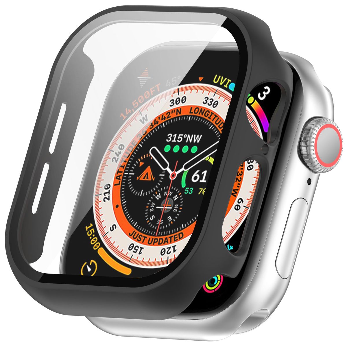 Schutzhülle mit Glas für Apple Watch 11 / 10 (46mm), Bizon Case Watch Adamo, Schwarz