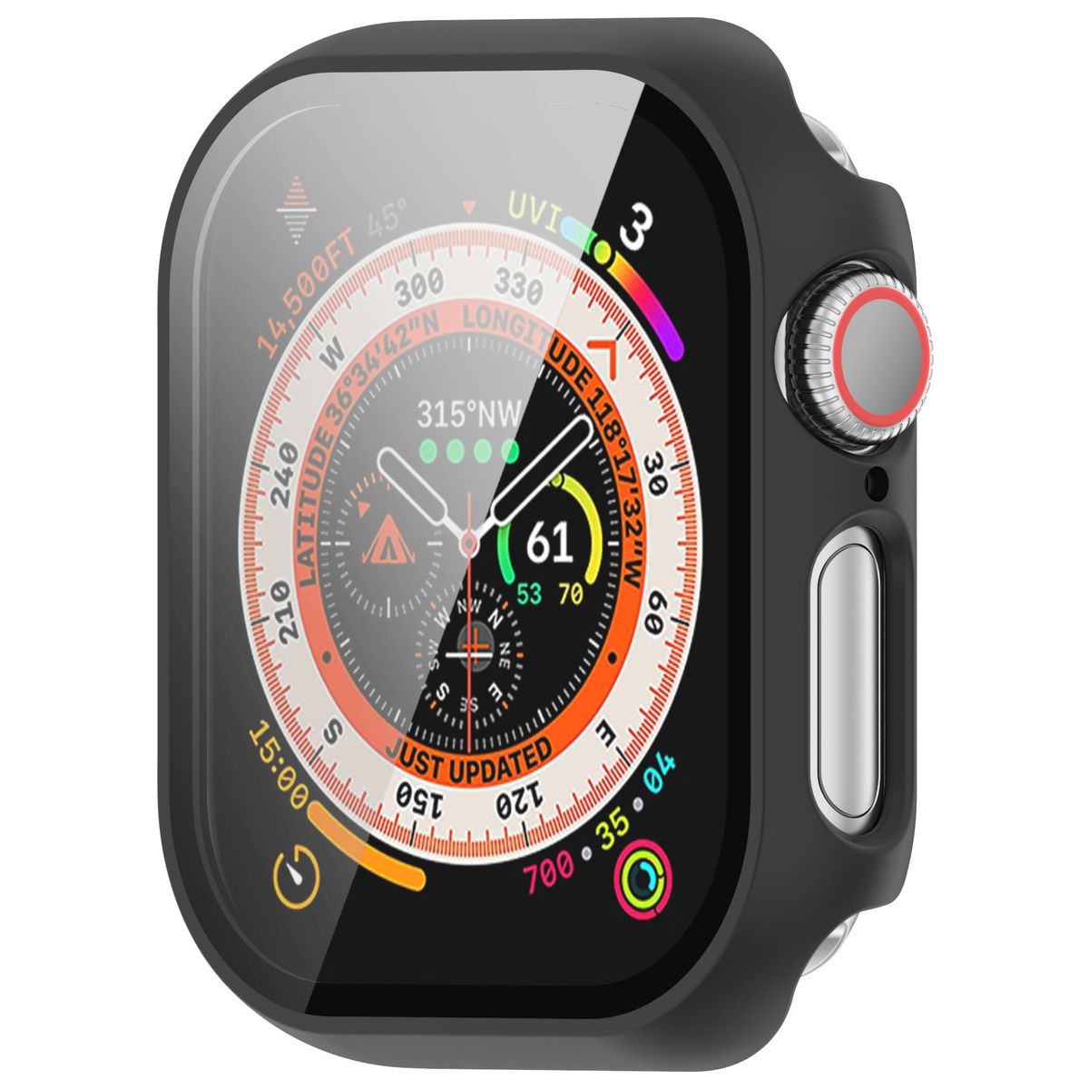 Schutzhülle mit Glas für Apple Watch 11 / 10 (46mm), Bizon Case Watch Adamo, Schwarz