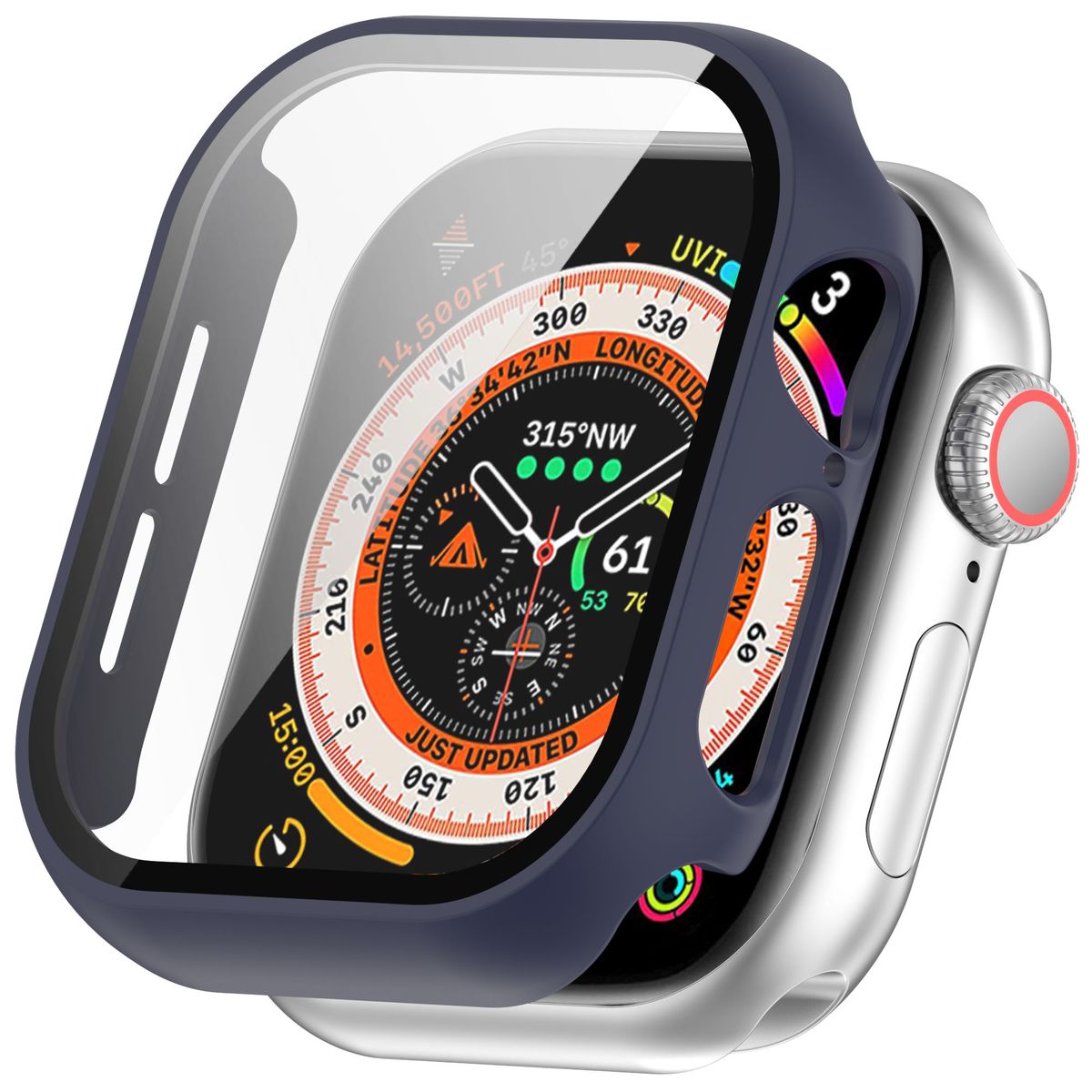 Schutzhülle mit Glas für Apple Watch 11 / 10 (46mm), Bizon Case Watch Adamo, Dunkelblau