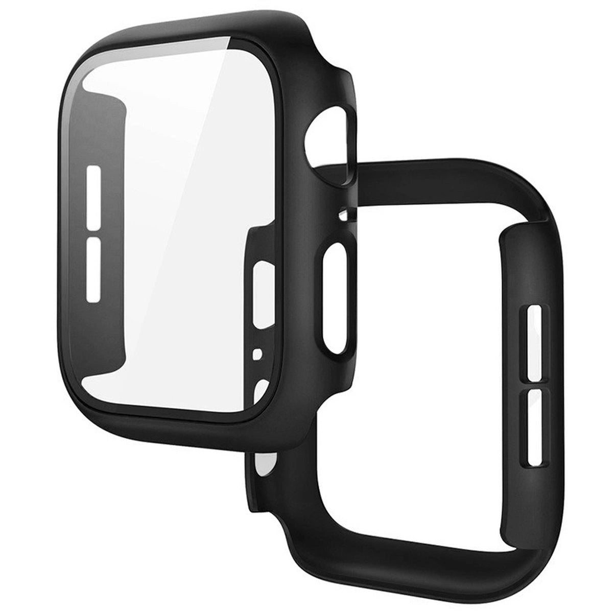 Schutzhülle mit Glas für Apple Watch SE 3 / SE 2 / SE / 6 / 5 / 4 (44 mm), Bizon Case+Glass Watch, mattes Schwarz
