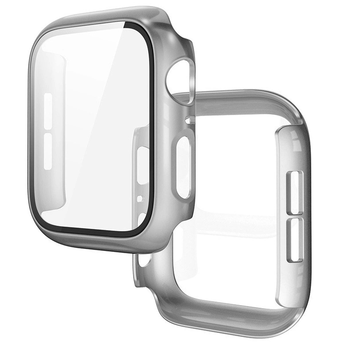 Schutzhülle mit Glas für Apple Watch SE 3 / SE 2 / SE / 6 / 5 / 4 (44 mm), Bizon Case Watch Adamo, mattes Silbern