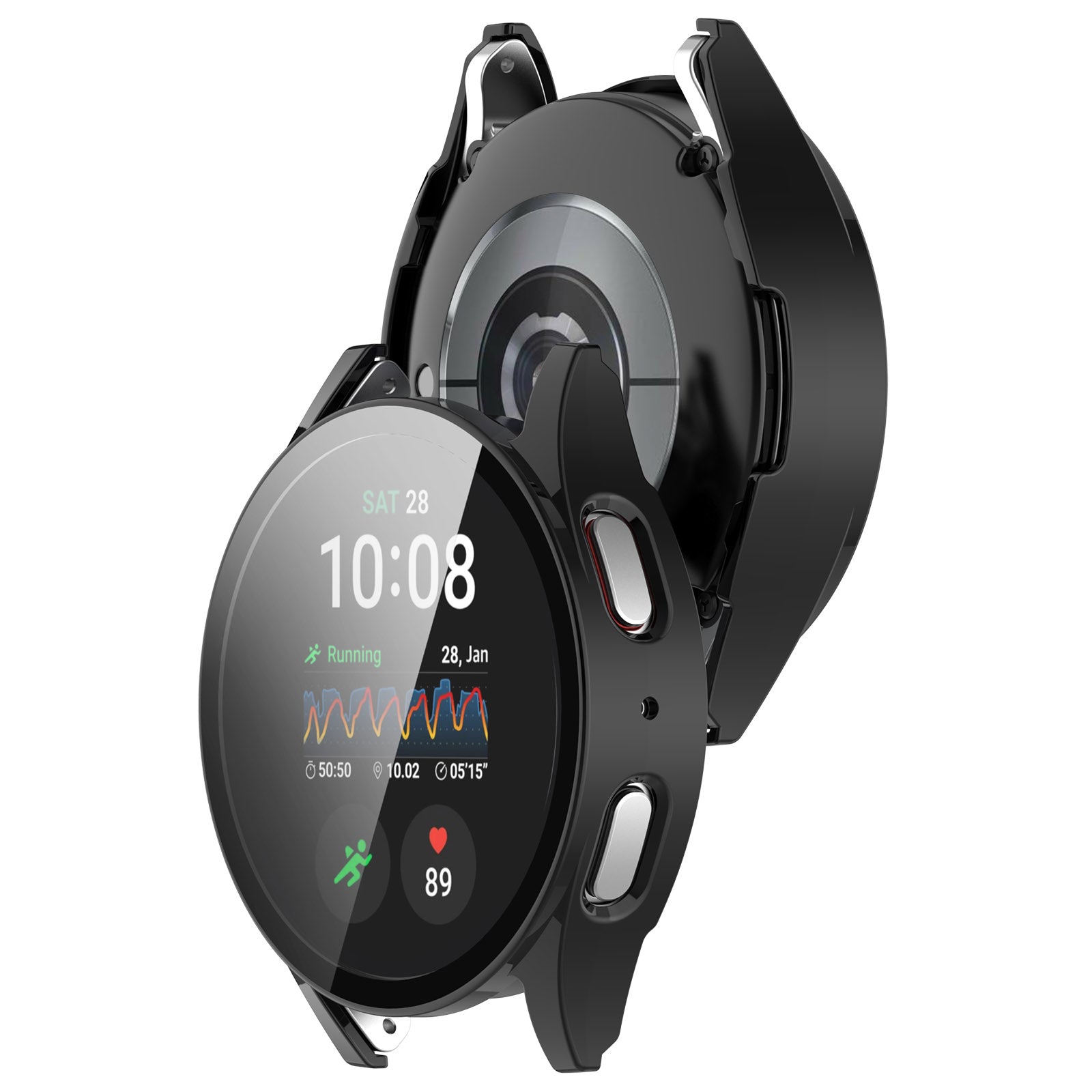 Schutzhülle mit Glas für Galaxy Watch 7 40 mm, Bizon Case Watch Adamo, Schwarz