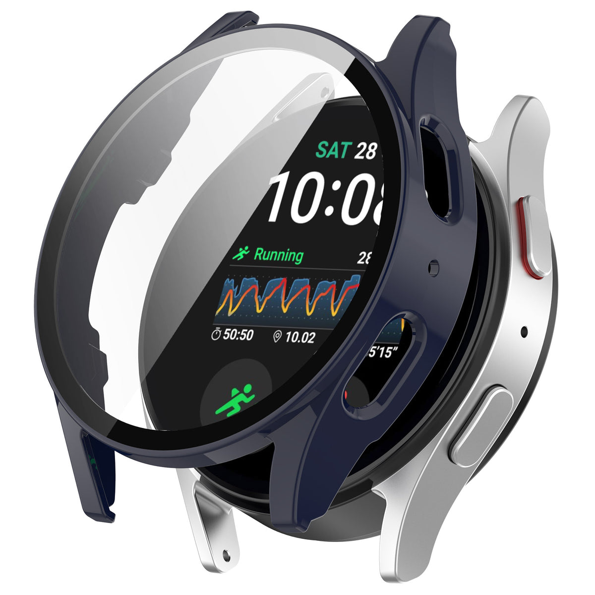 Schutzhülle mit Glas für Galaxy Watch 7 40 mm, Bizon Case Watch Adamo, Blau
