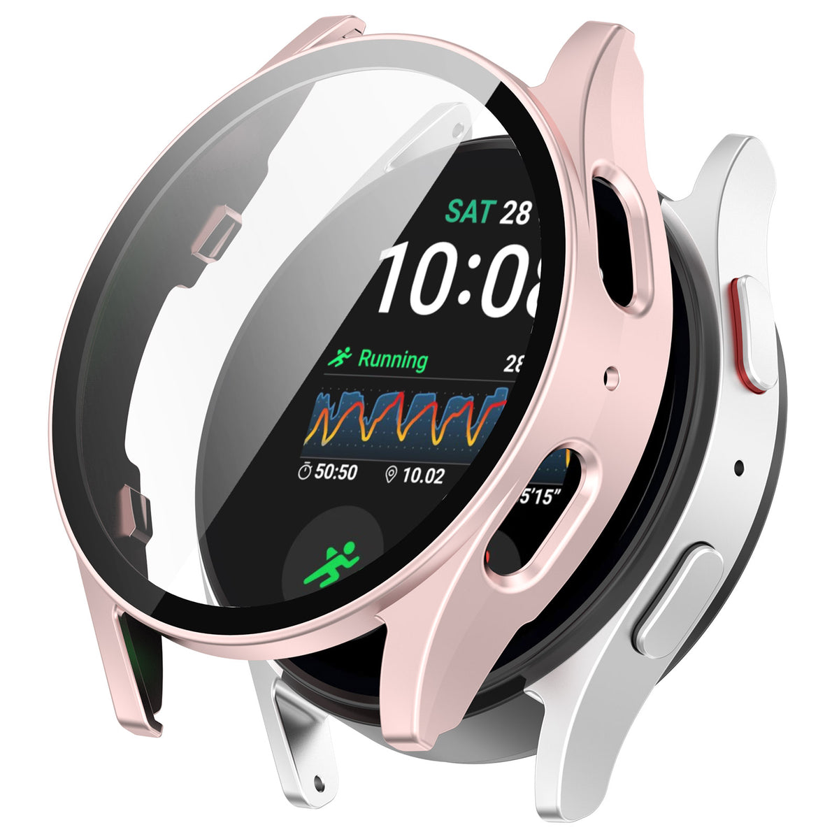 Schutzhülle mit Glas für Galaxy Watch 7 40 mm, Bizon Case Watch Adamo, Satinrosa