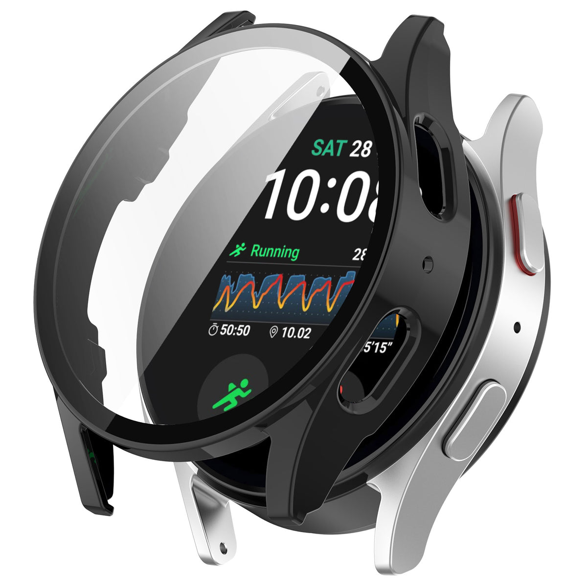 Schutzhülle mit Glas für Galaxy Watch 7 44 mm, Bizon Case Watch Adamo, Schwarz