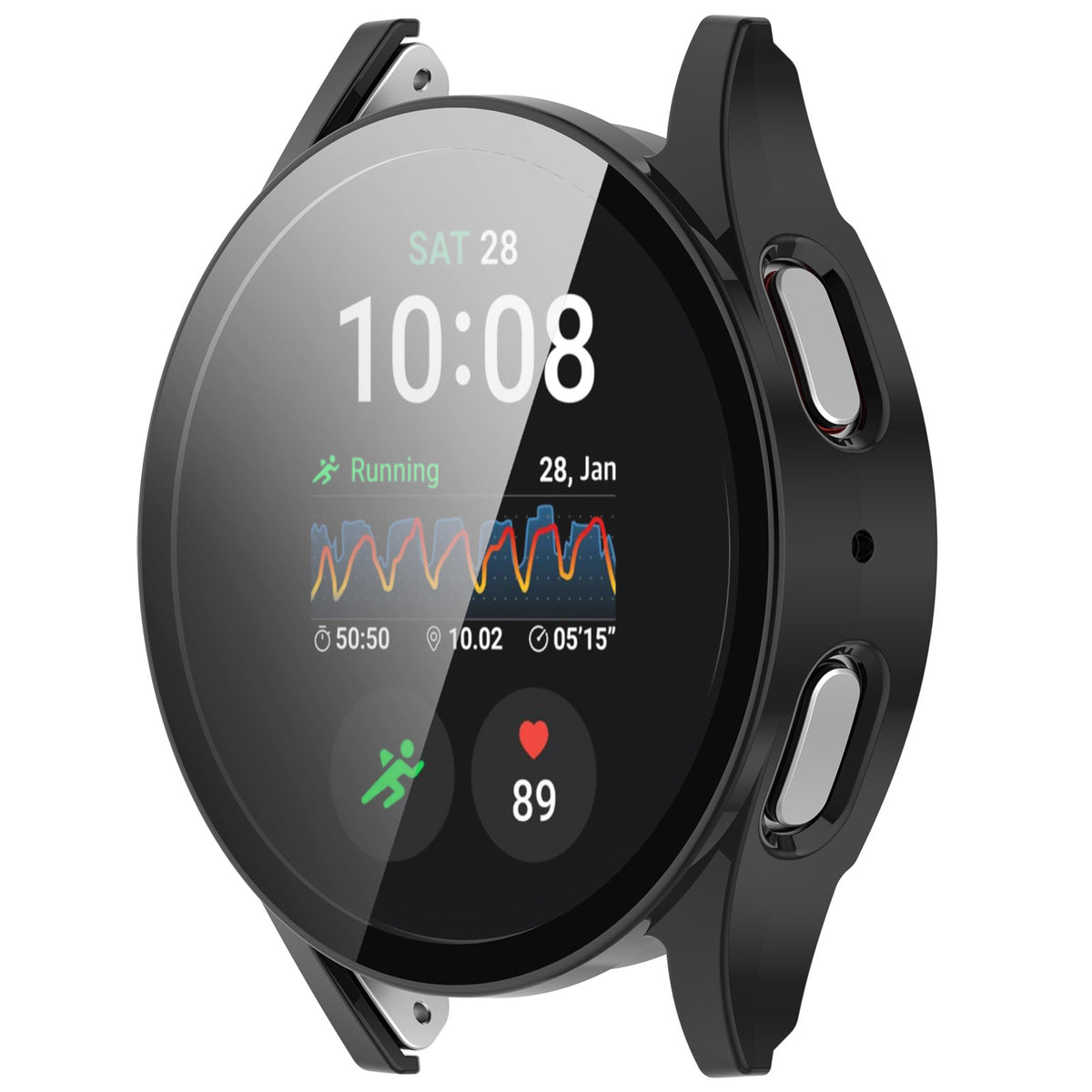 Schutzhülle mit Glas für Galaxy Watch 7 44 mm, Bizon Case Watch Adamo, Schwarz