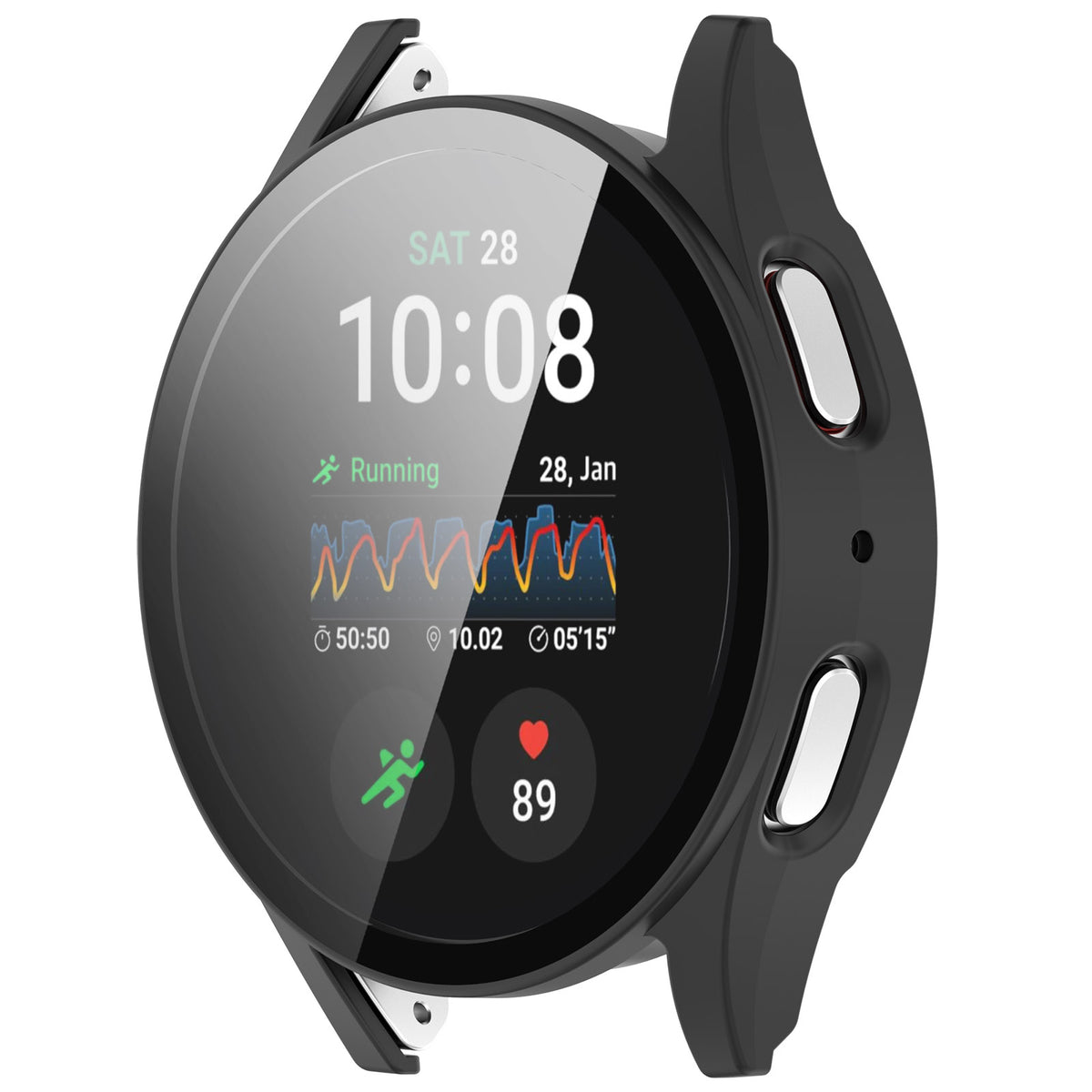 Schutzhülle mit Glas für Galaxy Watch 7 44 mm, Bizon Case Watch Adamo, mattes Schwarz
