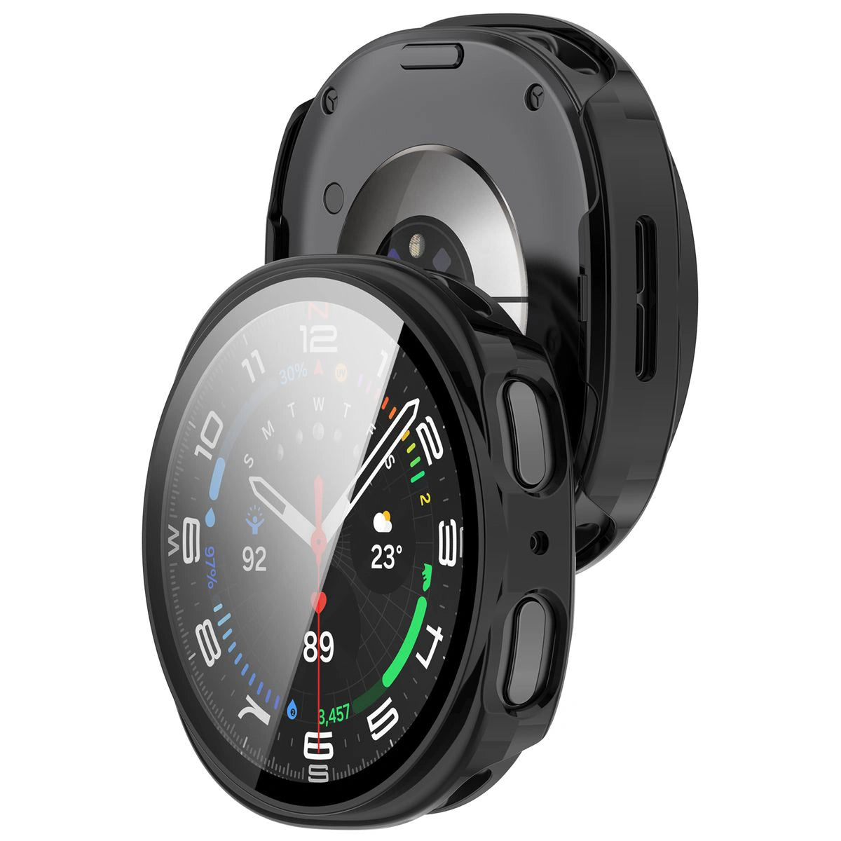 Schutzhülle mit Glas für Samsung Galaxy Watch 9 / 8 44 mm, Bizon Case Watch Adamo, Schwarz