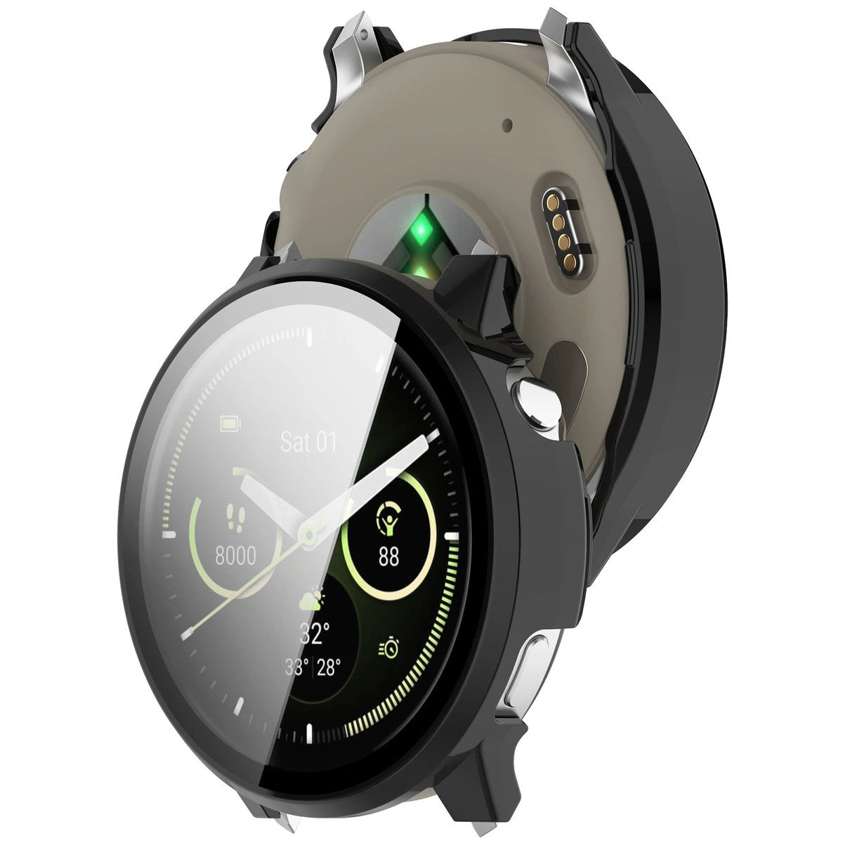 Schutzhülle mit Glas für Garmin Venu 4 41 mm, Bizon Case Watch Adamo, Schwarz