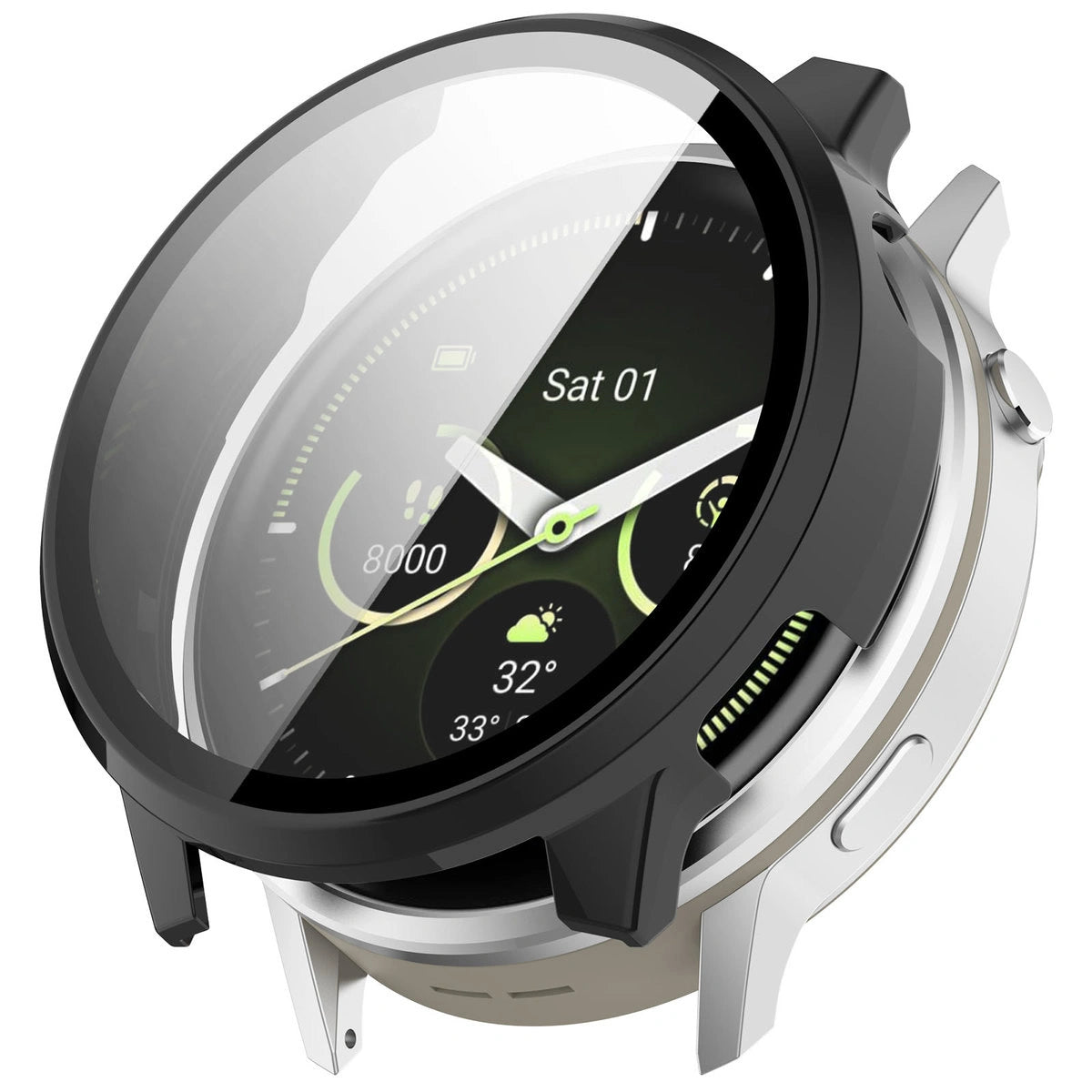 Schutzhülle mit Glas für Garmin Venu 4 45 mm, Bizon Case+Glass Watch, Schwarz