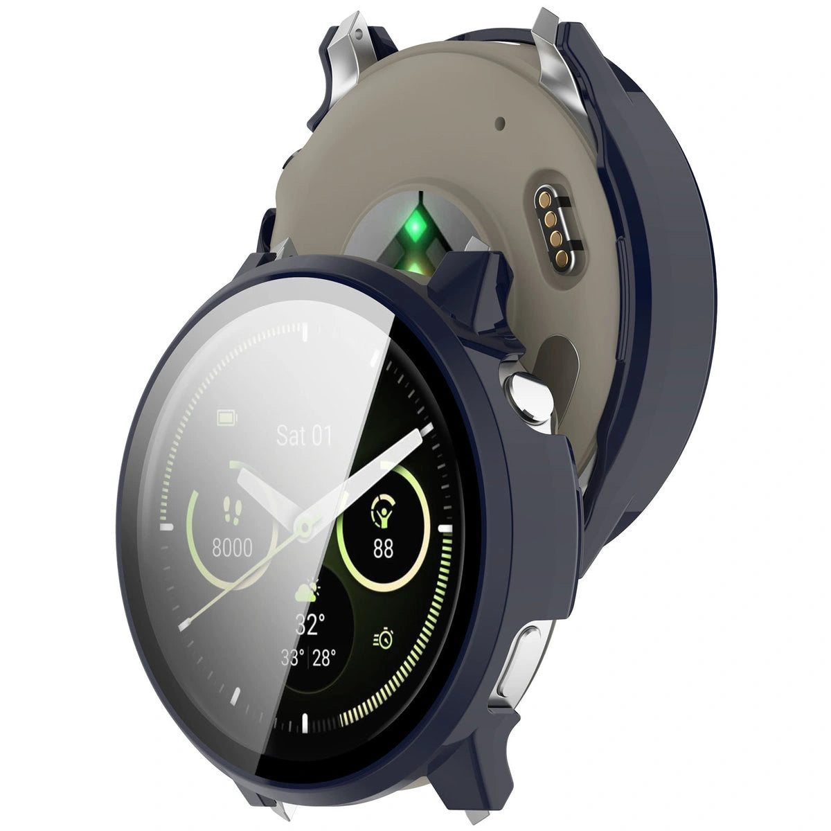 Schutzhülle mit Glas für Garmin Venu 4 45 mm, Bizon Case Watch Adamo, Dunkelblau