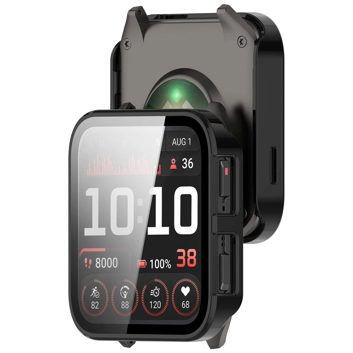 Schutzhülle mit Glas für Garmin Venu X1, Bizon Case Watch Adamo, Schwarz