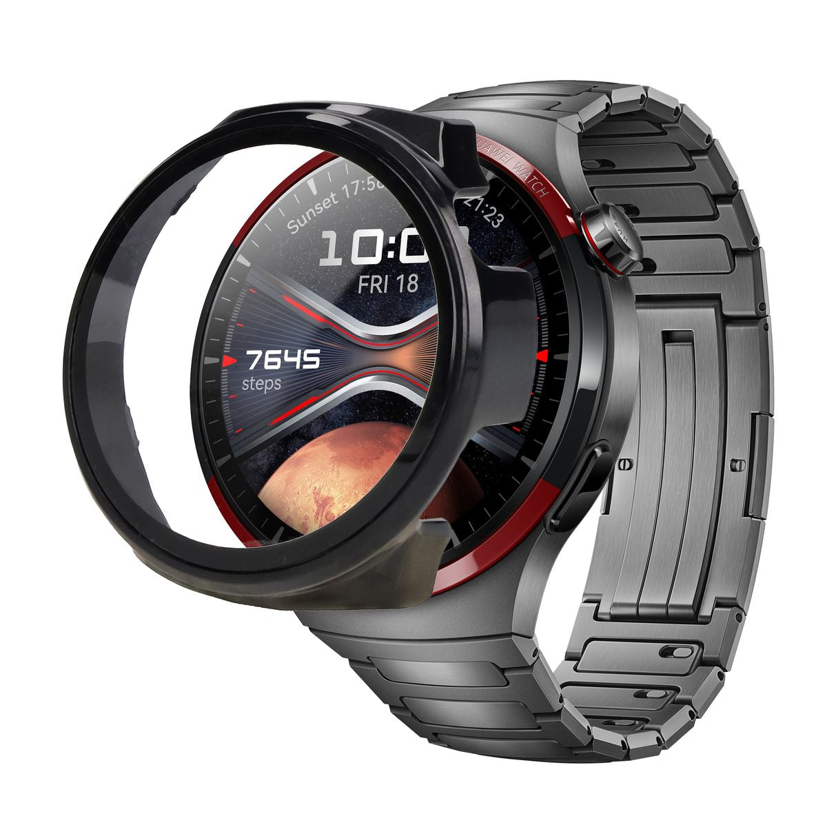 Schutzhülle mit Glas für Huawei Watch 4 Pro Space Edition, Bizon Case Watch Adamo, Schwarz