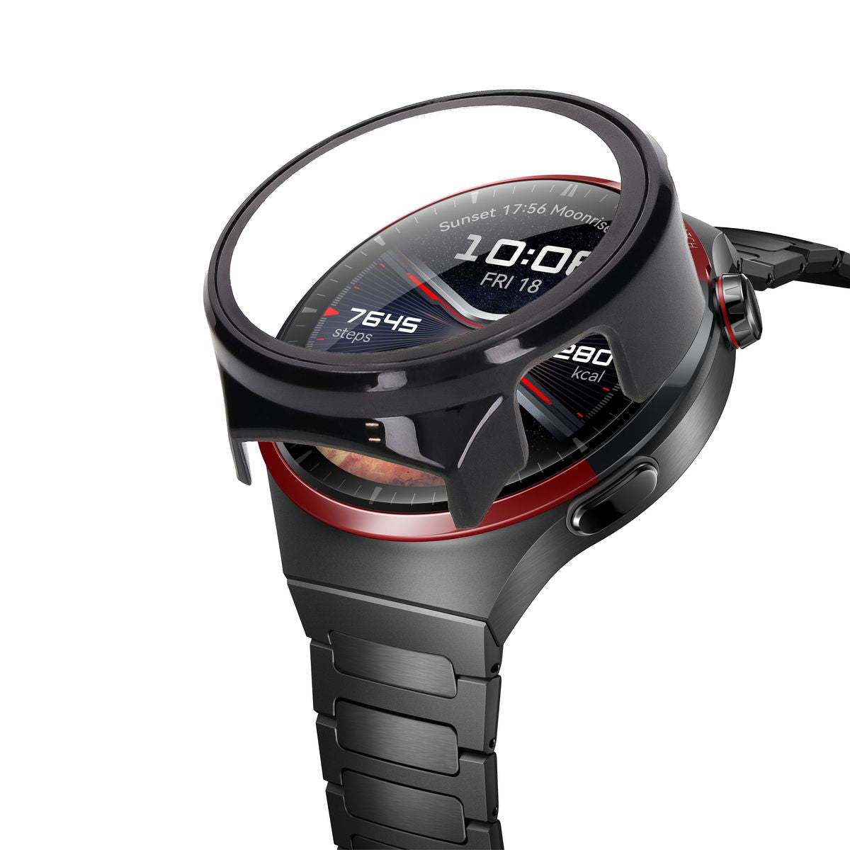 Schutzhülle mit Glas für Huawei Watch 4 Pro Space Edition, Bizon Case Watch Adamo, Schwarz