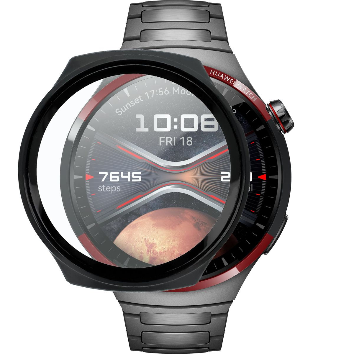 Schutzhülle mit Glas für Huawei Watch 4 Pro Space Edition, Bizon Case Watch Adamo, Schwarz