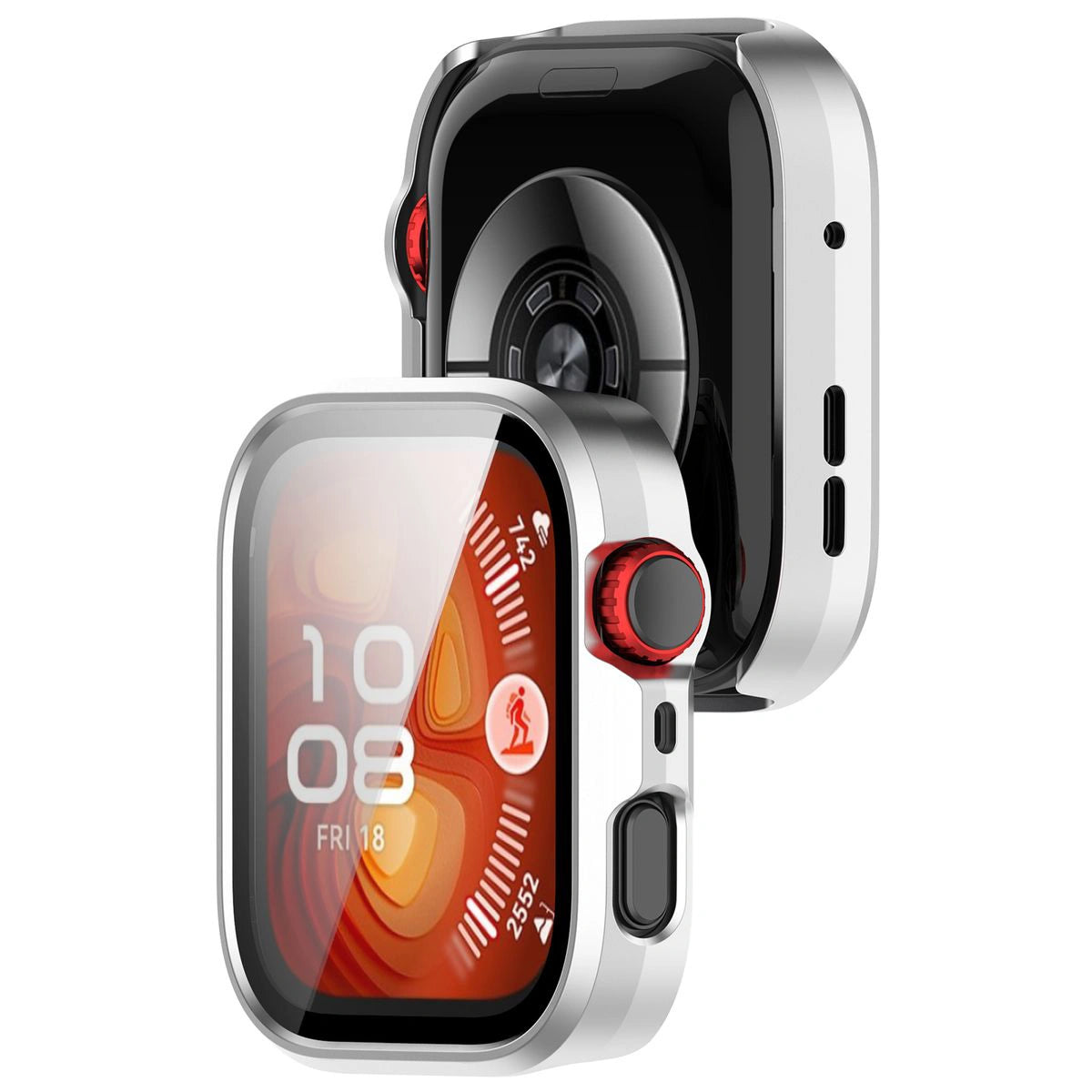 Schutzhülle mit Glas für Huawei Watch Fit 4 Pro, Bizon Case Watch Adamo, satiniertes Silbern