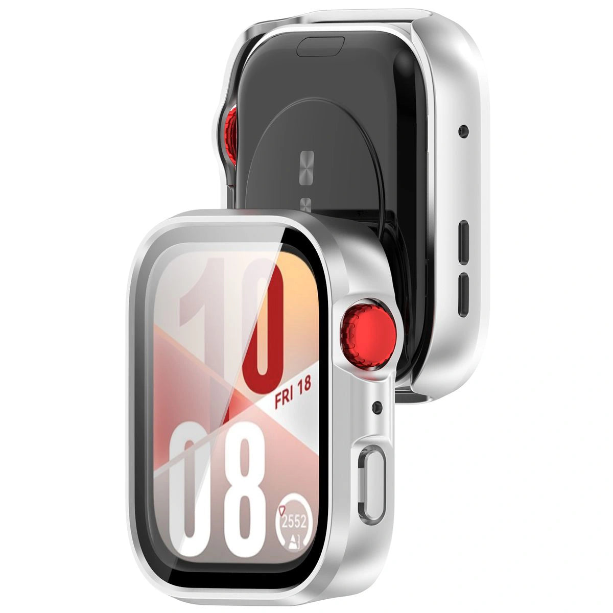 Schutzhülle mit Glas für Huawei Watch Fit 4, Bizon Case Watch Adamo, satiniertes Silbern