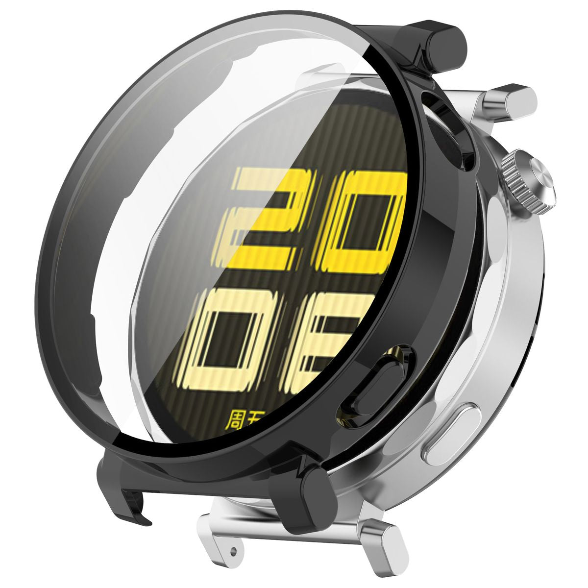 Schutzhülle mit Glas für Huawei Watch GT 5 Pro 42 mm, Bizon Case Watch Adamo, Schwarz