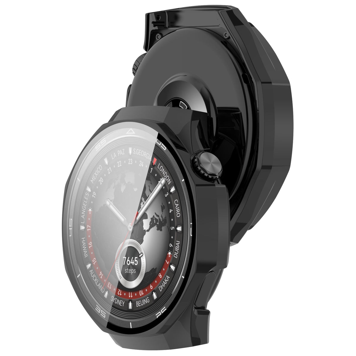 Schutzhülle mit Glas für Huawei Watch GT 5 Pro 46 mm, Bizon Case Watch Adamo, Schwarz