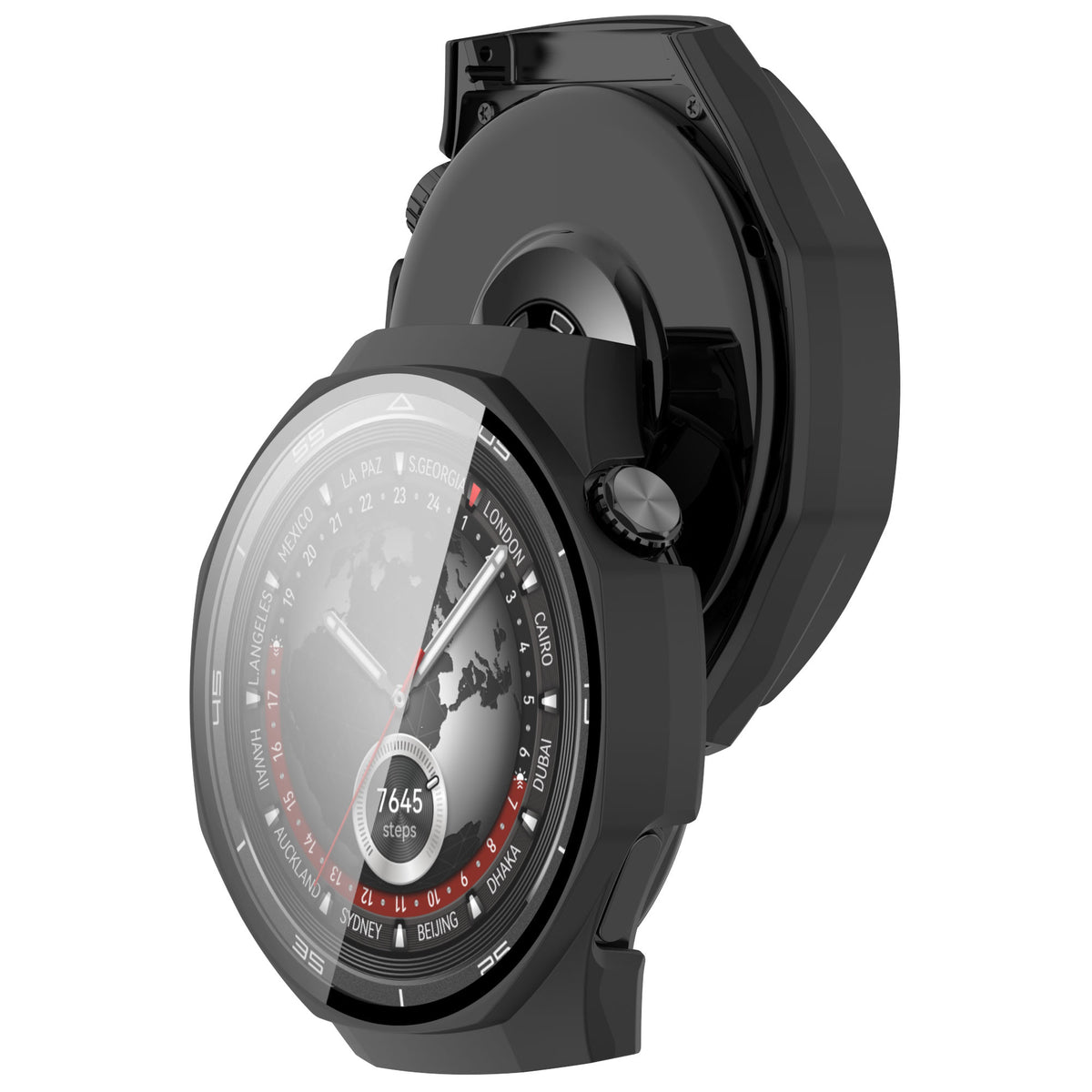 Schutzhülle mit Glas für Huawei Watch GT 5 Pro 46 mm, Bizon Case Watch Adamo, Mattes Schwarz