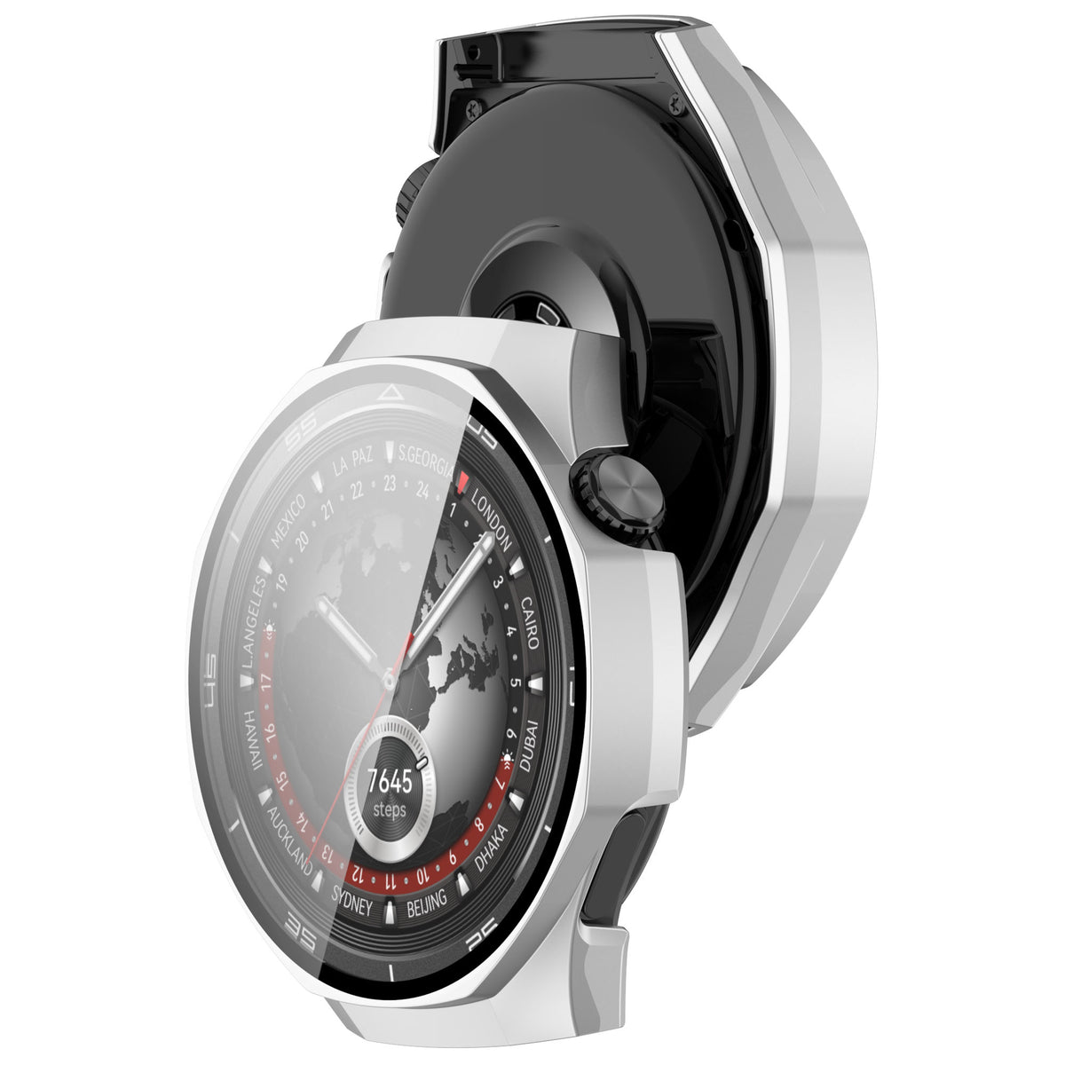Schutzhülle mit Glas für Huawei Watch GT 5 Pro 46 mm, Bizon Case Watch Adamo, Satin Silber