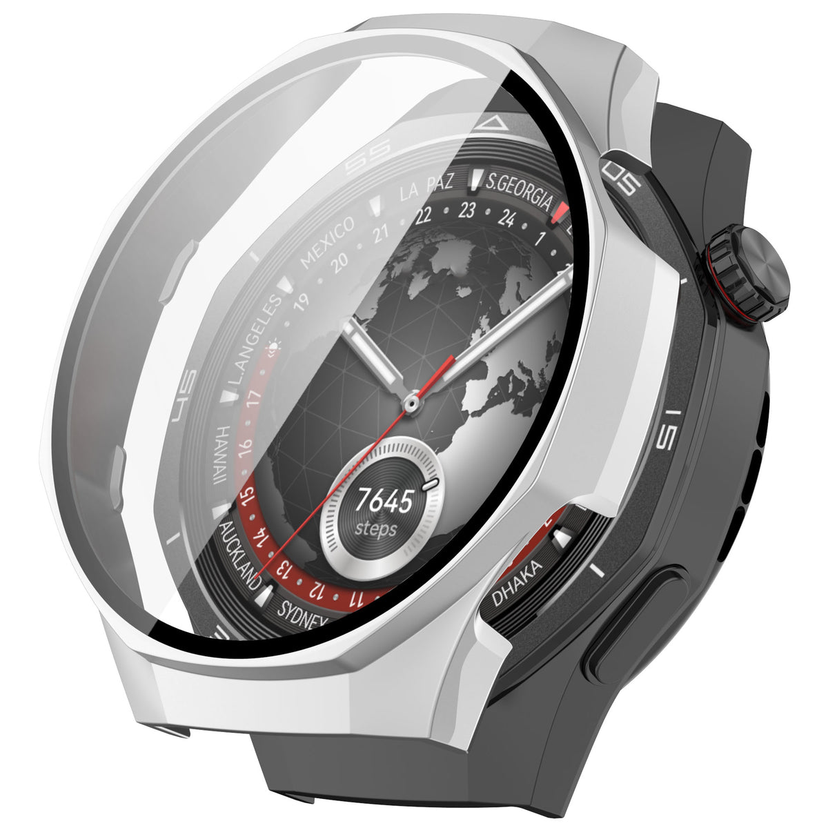 Schutzhülle mit Glas für Huawei Watch GT 5 Pro 46 mm, Bizon Case Watch Adamo, Satin Silber