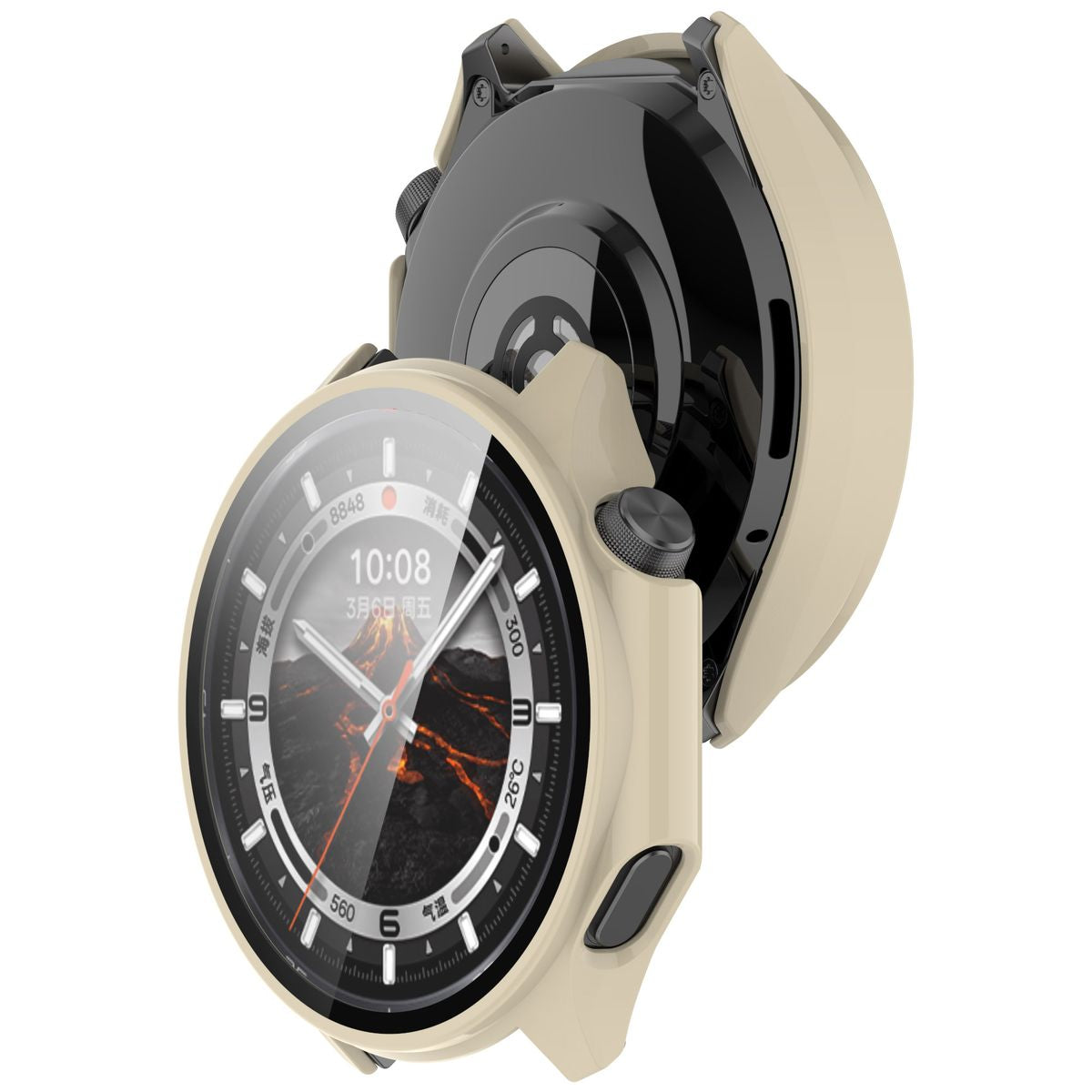 Schutzhülle mit Glas für OnePlus Watch 3 / Oppo Watch X2, Bizon Case Watch Adamo, Beige