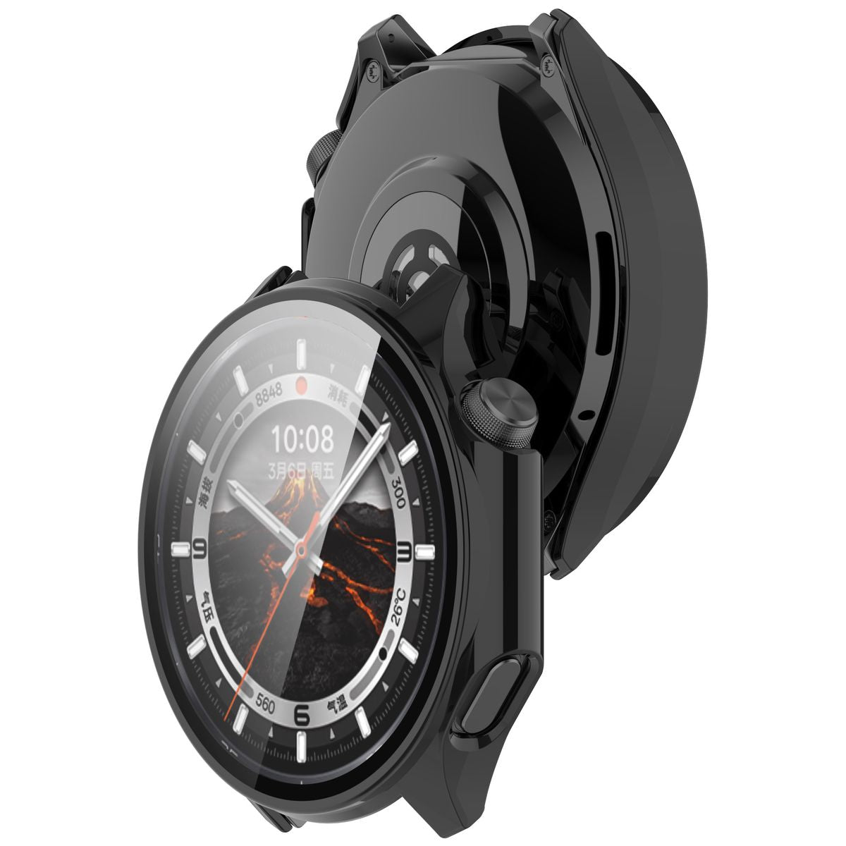 Schutzhülle mit Glas für OnePlus Watch 3 / Oppo Watch X2, Bizon Case Watch Adamo, Schwarz