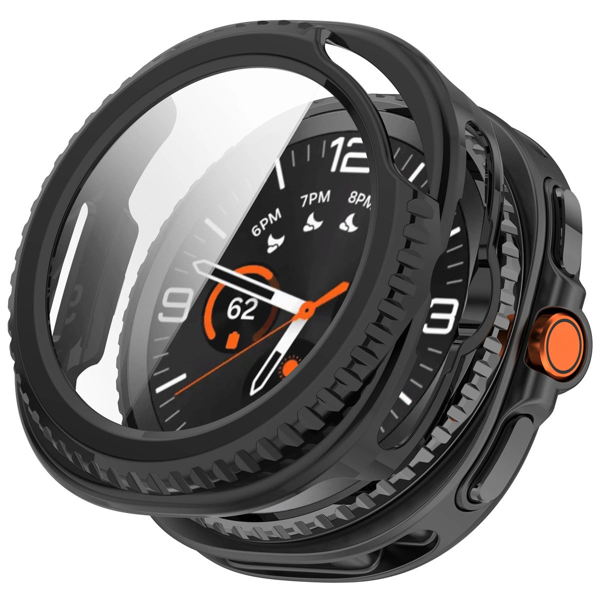 Schutzhülle mit Glas für Samsung Galaxy Watch 8 Classic 46 mm, Bizon Case Watch Adamo, Schwarz