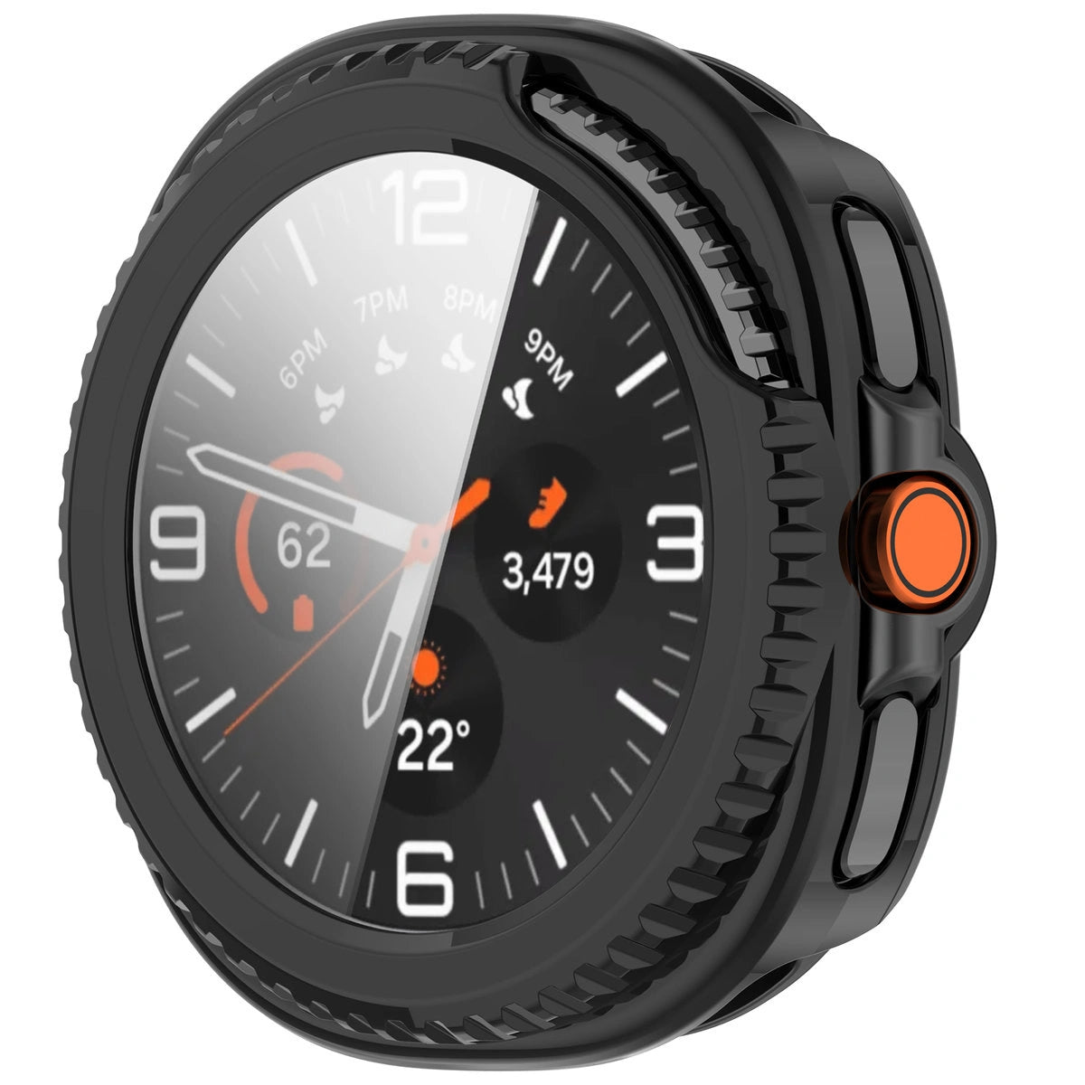 Schutzhülle mit Glas für Samsung Galaxy Watch 8 Classic 46 mm, Bizon Case Watch Adamo, Schwarz