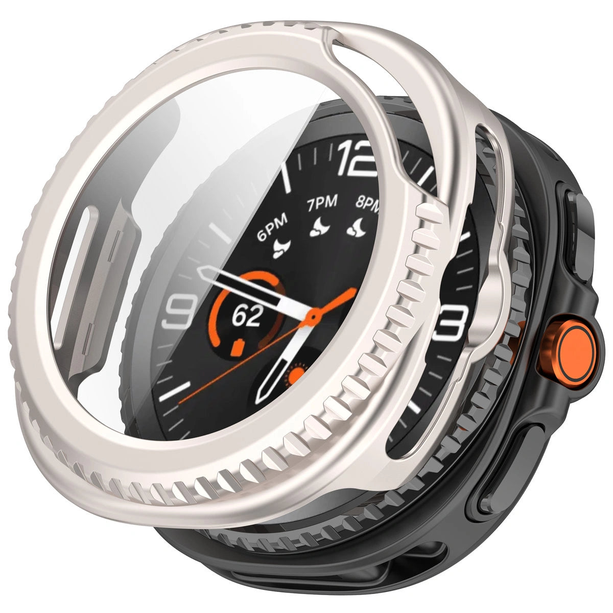 Schutzhülle mit Glas für Samsung Galaxy Watch 8 Classic 46 mm, Bizon Case Watch Adamo, Champagner