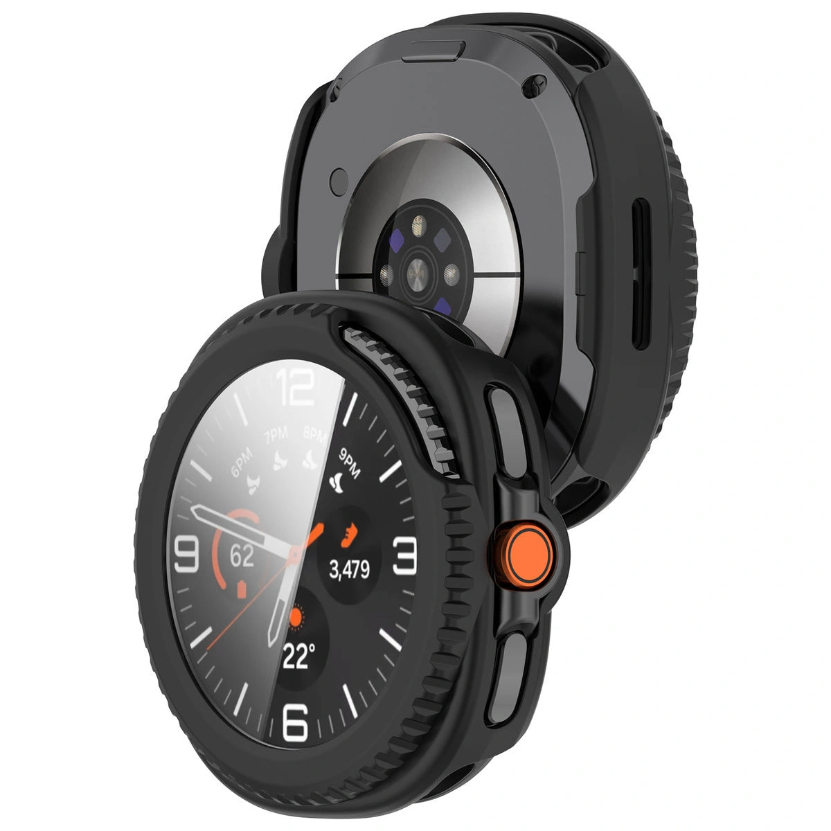 Schutzhülle mit Glas für Samsung Galaxy Watch 8 Classic 46 mm, Bizon Case Watch Adamo, Mattes Schwarz