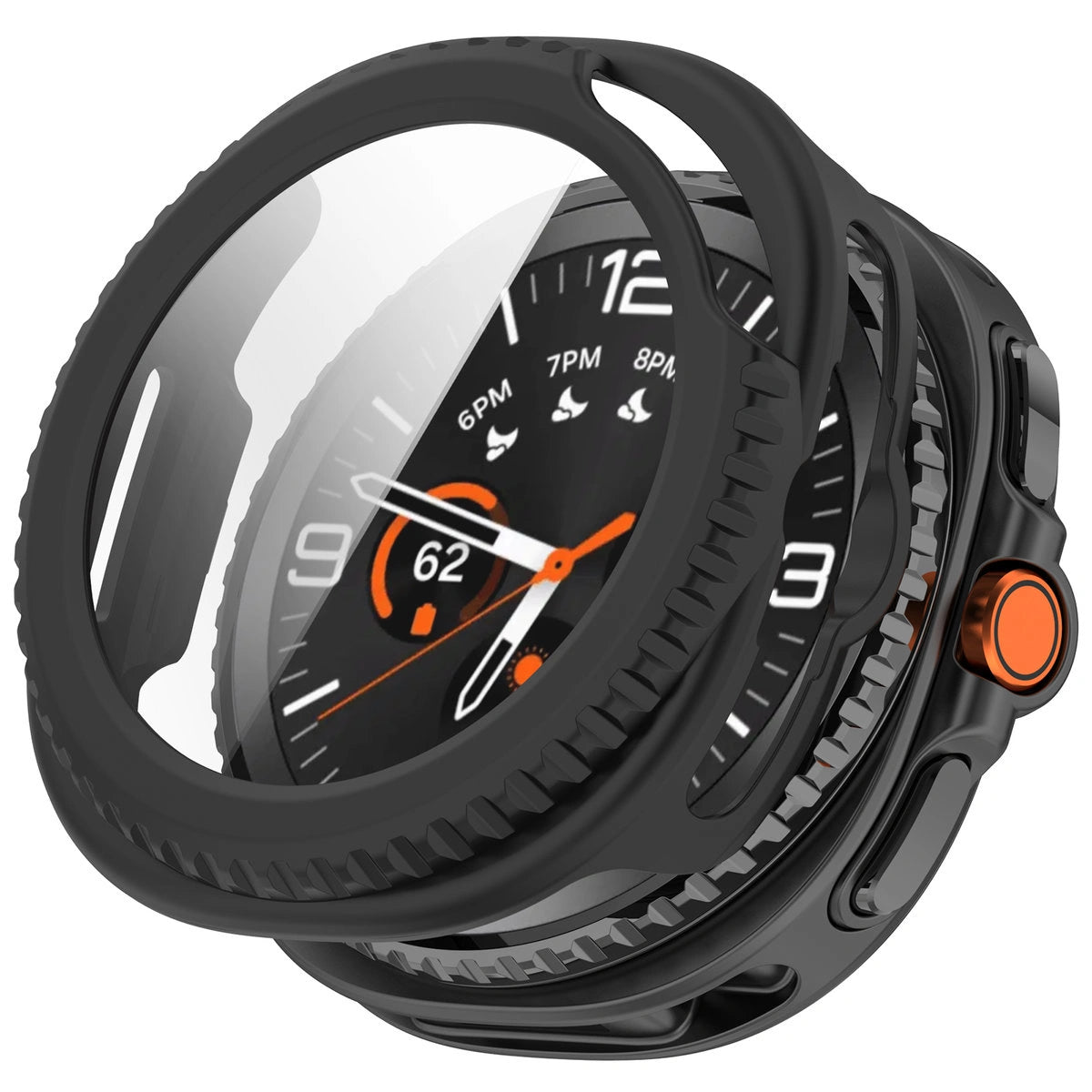 Schutzhülle mit Glas für Samsung Galaxy Watch 8 Classic 46 mm, Bizon Case Watch Adamo, Mattes Schwarz