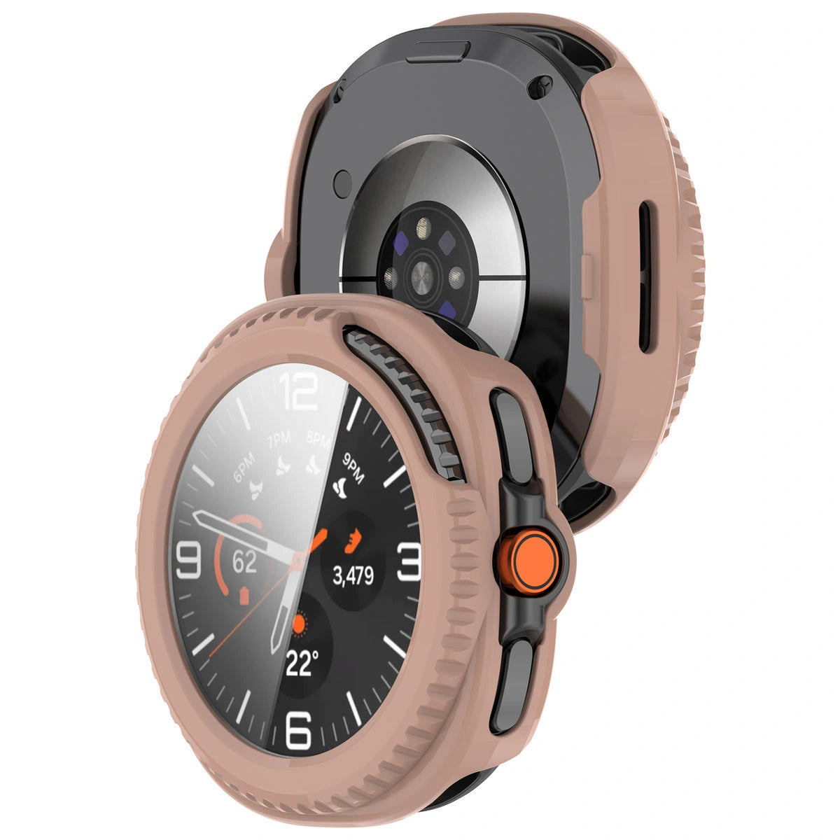 Schutzhülle mit Glas für Samsung Galaxy Watch 8 Classic 46 mm, Bizon Case Watch Adamo, Rosa