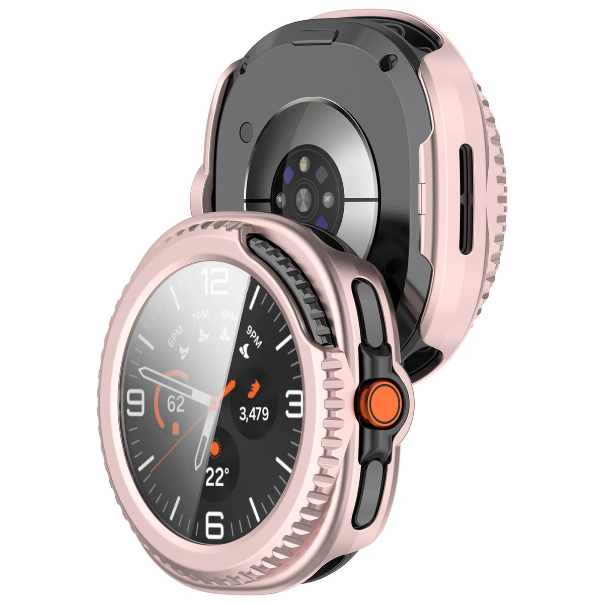 Schutzhülle mit Glas für Samsung Galaxy Watch 8 Classic 46 mm, Bizon Case Watch Adamo, Satin Rosa