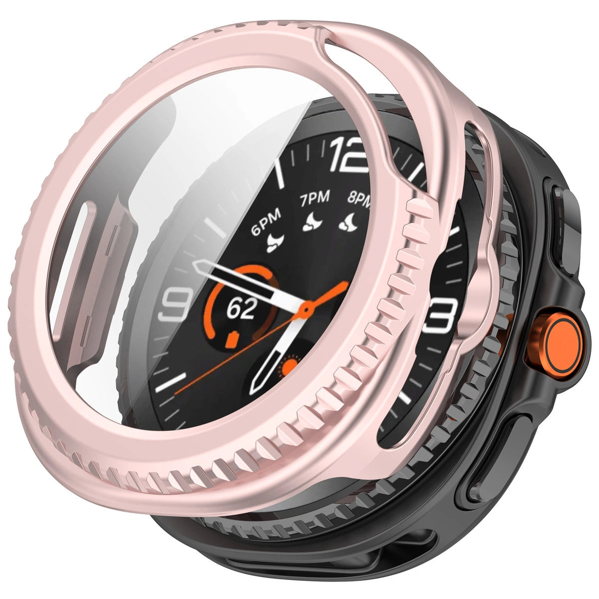 Schutzhülle mit Glas für Samsung Galaxy Watch 8 Classic 46 mm, Bizon Case Watch Adamo, Satin Rosa