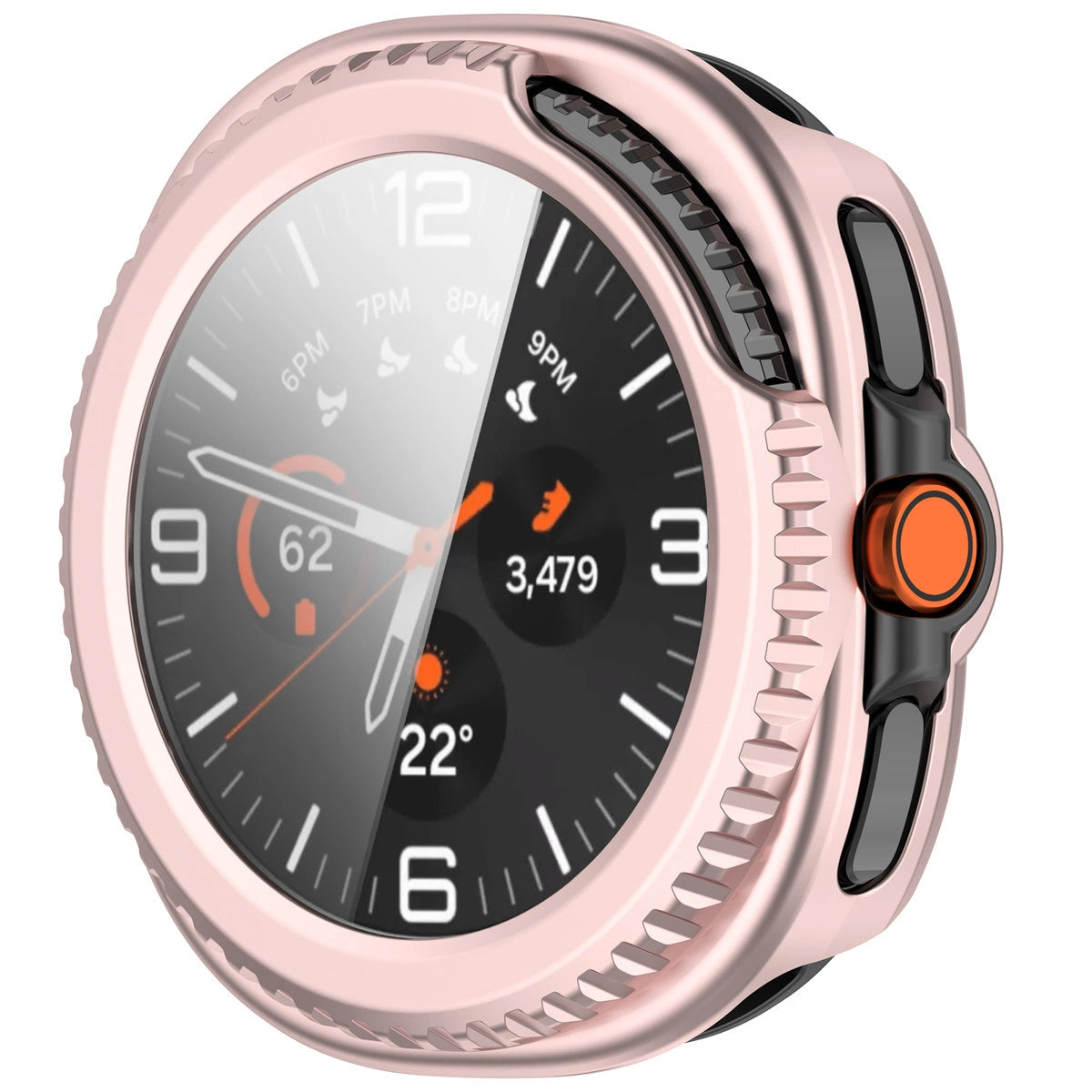 Schutzhülle mit Glas für Samsung Galaxy Watch 8 Classic 46 mm, Bizon Case Watch Adamo, Satin Rosa