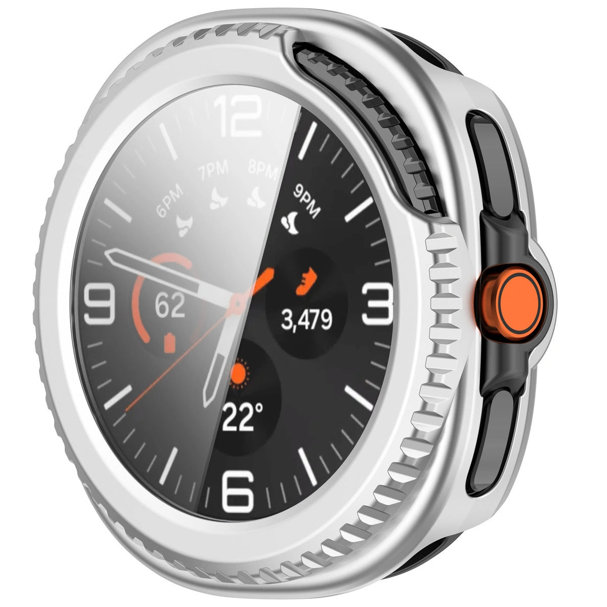 Schutzhülle mit Glas für Samsung Galaxy Watch 8 Classic 46 mm, Bizon Case Watch Adamo, Satin Silber
