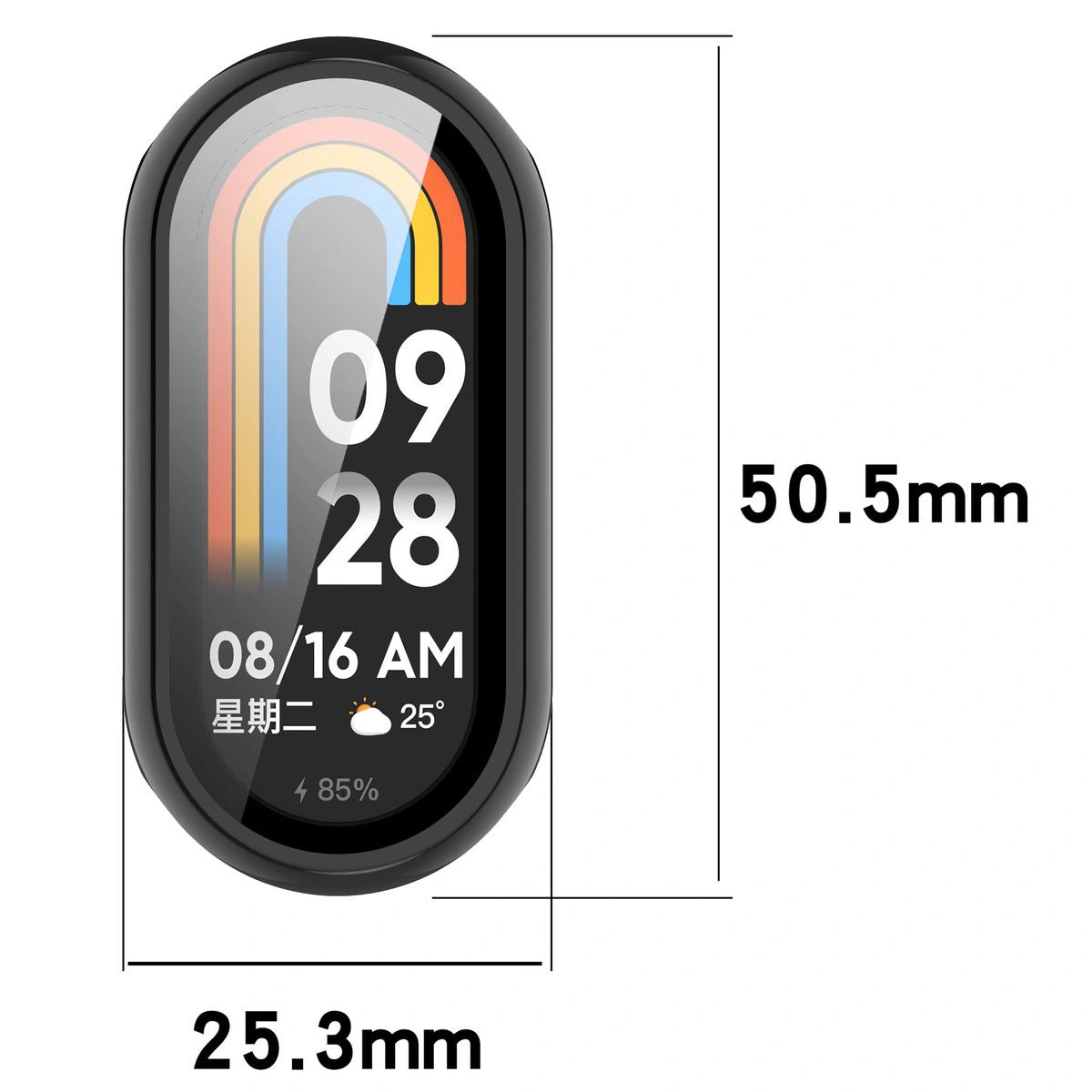Schutzhülle mit Glas für Xiaomi Smart Band 10, Bizon Case Watch Adamo, Schwarz