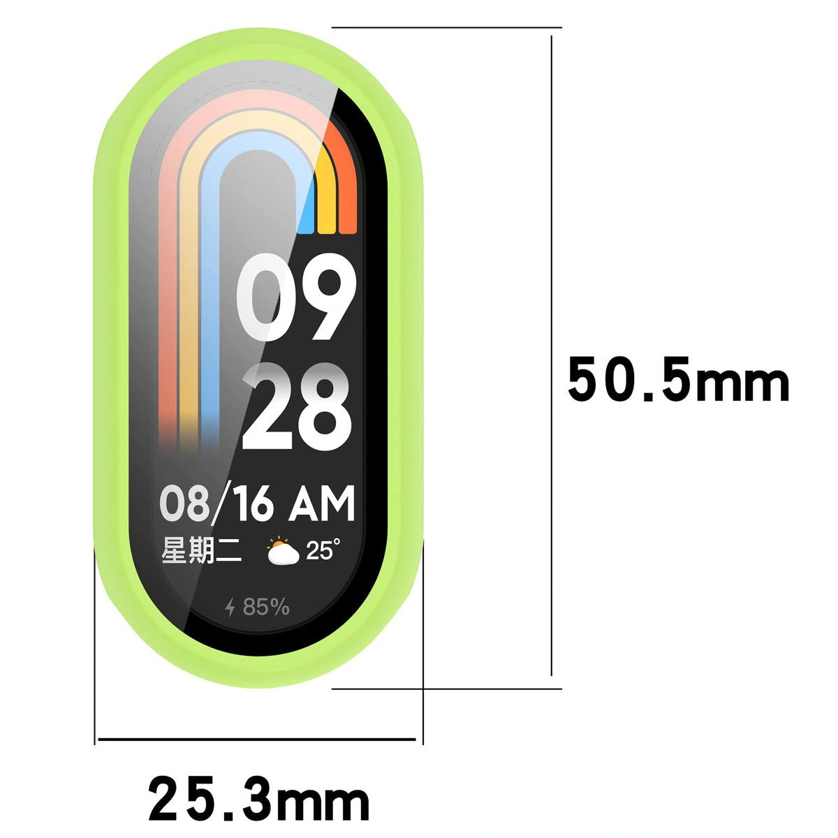 Schutzhülle mit Glas für Xiaomi Smart Band 10, Bizon Case Watch Adamo, Hellgrün