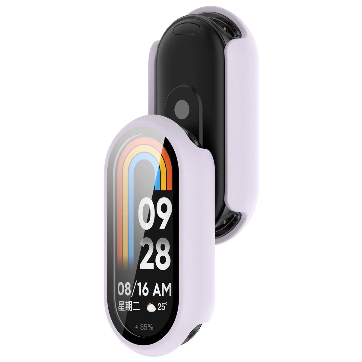 Schutzhülle mit Glas für Xiaomi Smart Band 10, Bizon Case Watch Adamo, Hellviolett