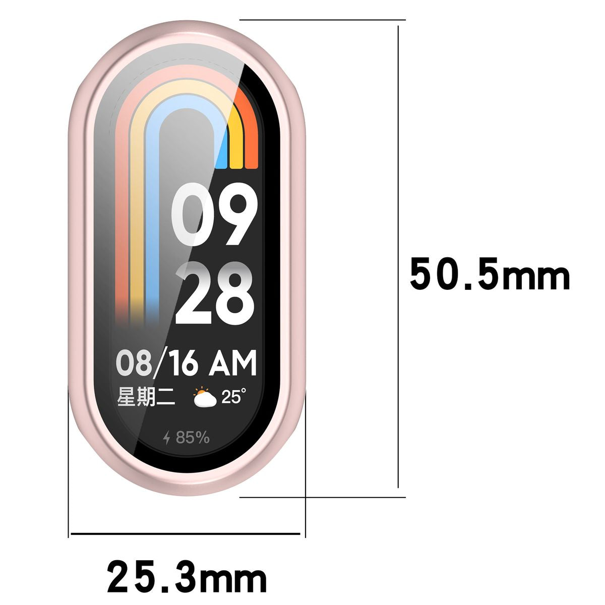 Schutzhülle mit Glas für Xiaomi Smart Band 10, Bizon Case Watch Adamo, Hellrosa