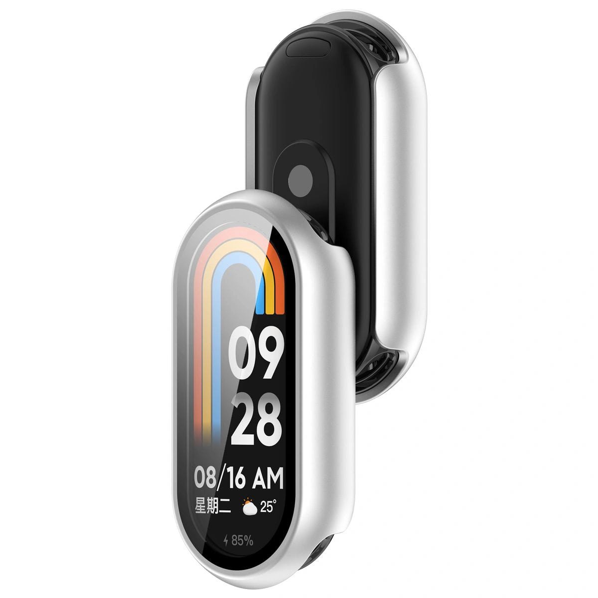 Schutzhülle mit Glas für Xiaomi Smart Band 10, Bizon Case Watch Adamo, Silbern