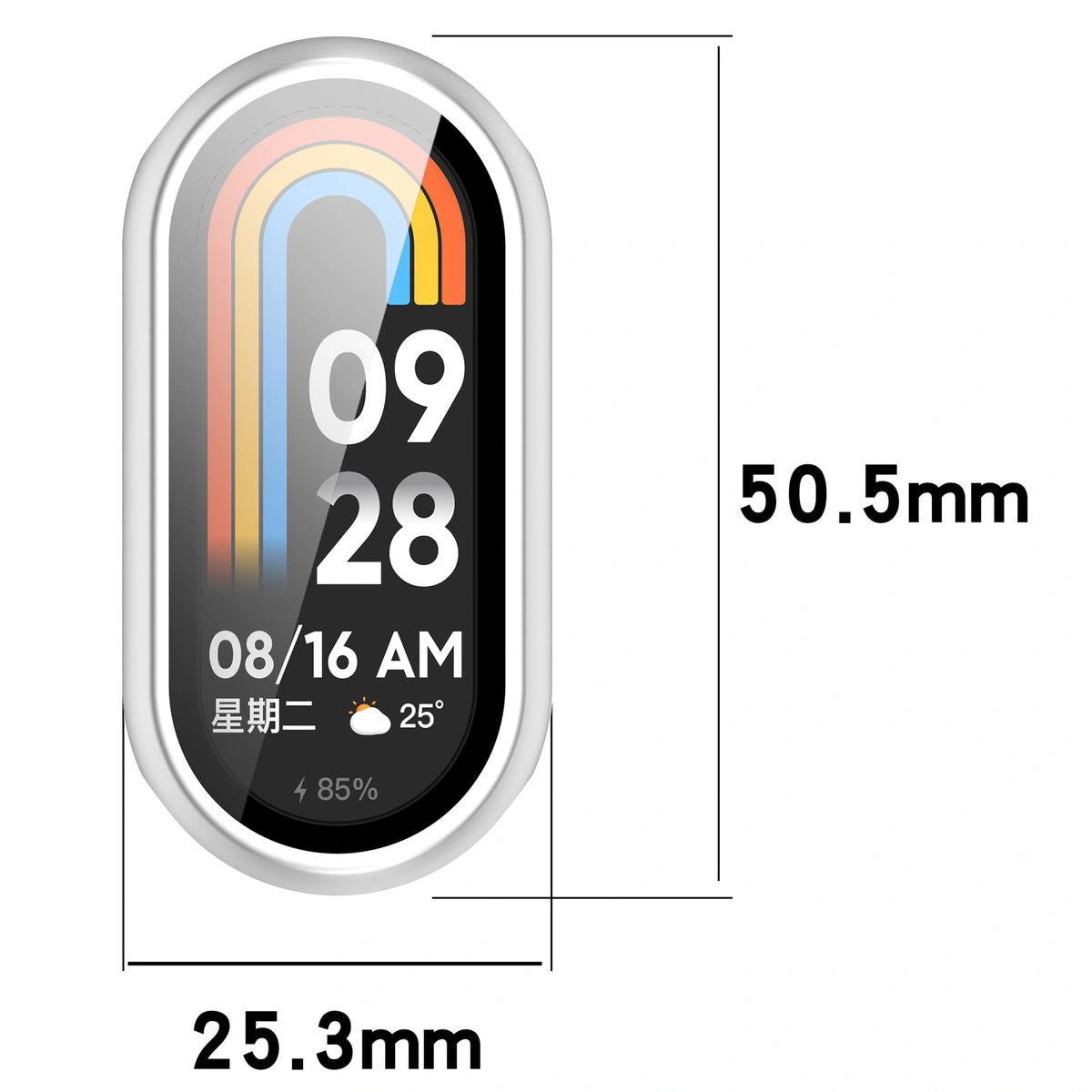 Schutzhülle mit Glas für Xiaomi Smart Band 10, Bizon Case Watch Adamo, Silbern